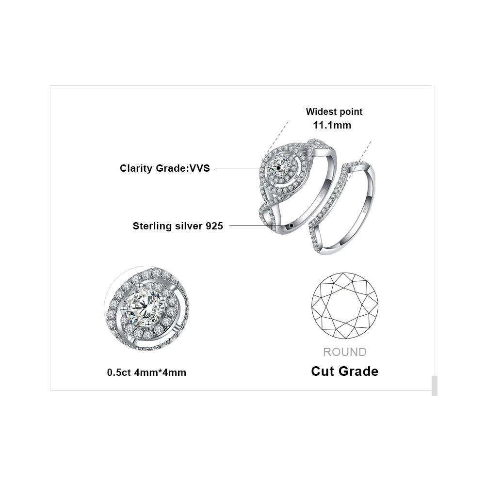 JewelryPalace бесконечность любви 4 зубец круглый с кубического циркония Stackable Halo Обручение кольцо устанавливает 925 пробы серебра подарок Для женщин