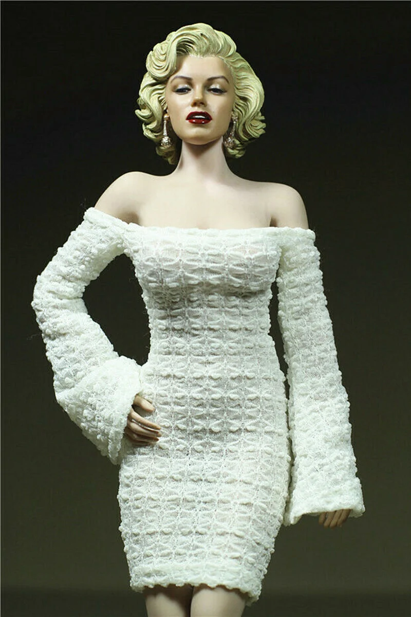 

1/6 Female White Long Sleeve Skirt Clothes Hip Skirt Evening Dress Clothing Model For 12" Phicen Big Bust Body