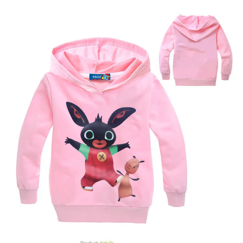 Розовый Детская футболка толстовки с капюшоном Bing Bunny футболка с длинными рукавами и рисунком кролика для мальчиков и девочек, пальто детский топ, футболка, свитшот для новорожденного - Цвет: Розовый