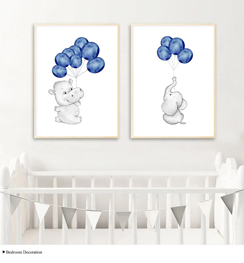 Animal Balloon Picture Baby Nursery Wall Art Canvas Child Poster Bunny Elephant Print Painting Nordic Kid Bedroom Decoration