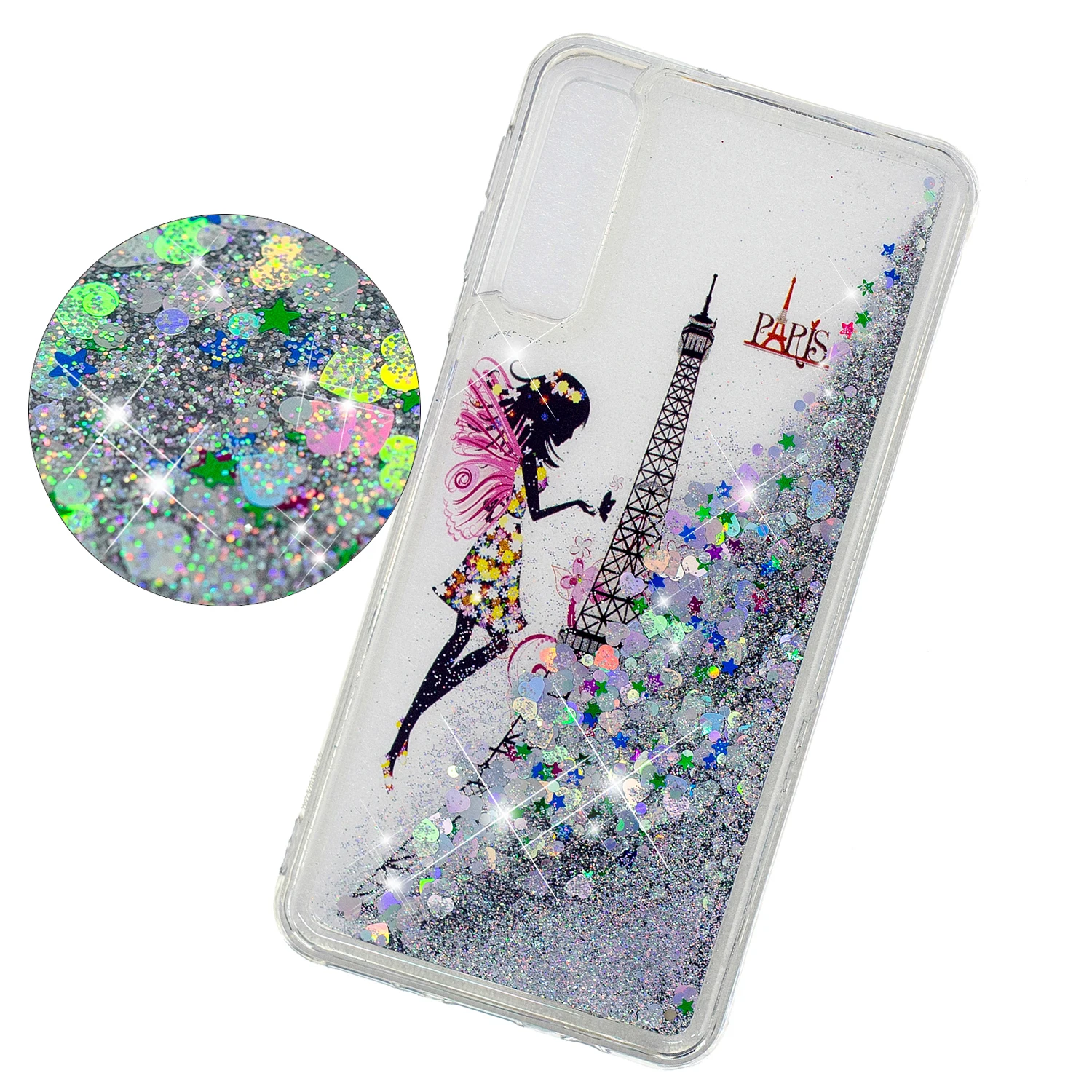 A50 Case on For Samsung Galaxy A10 A20 A30 Cartoon Tower Girl Glitter Liquid Phone for A70 Cover Coque |
