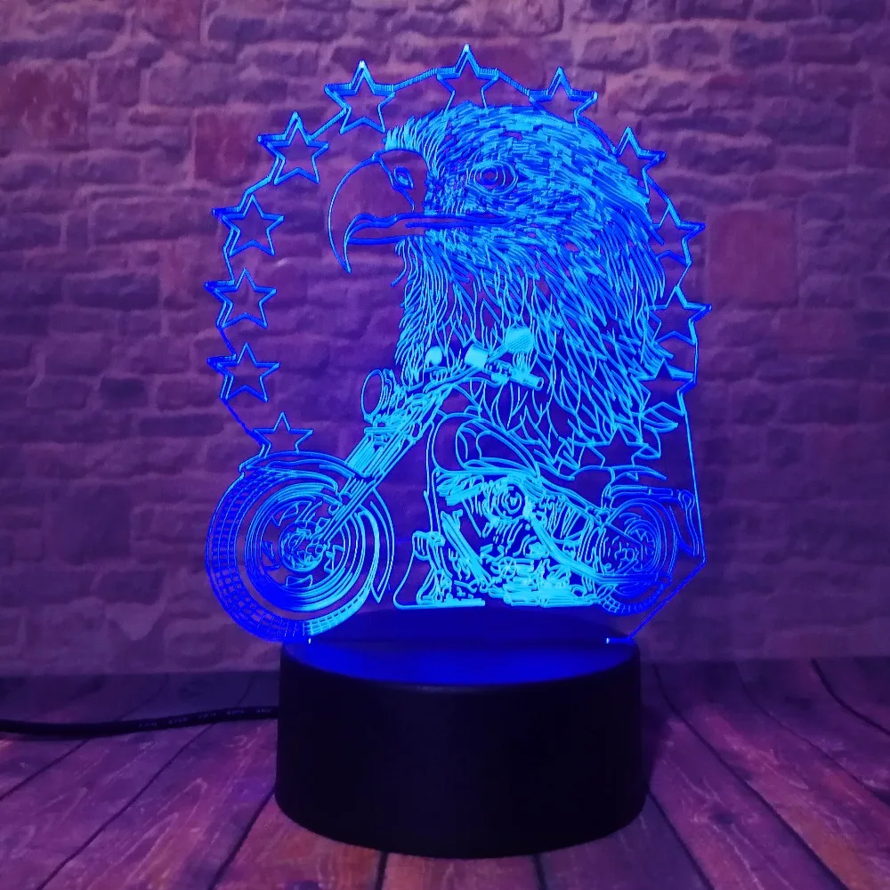 Орел и мотоцикл светодиодный 3d-ночник USB 7 цветов Изменение украшение Бытовая лампа Дети праздники и подарки на день рождения