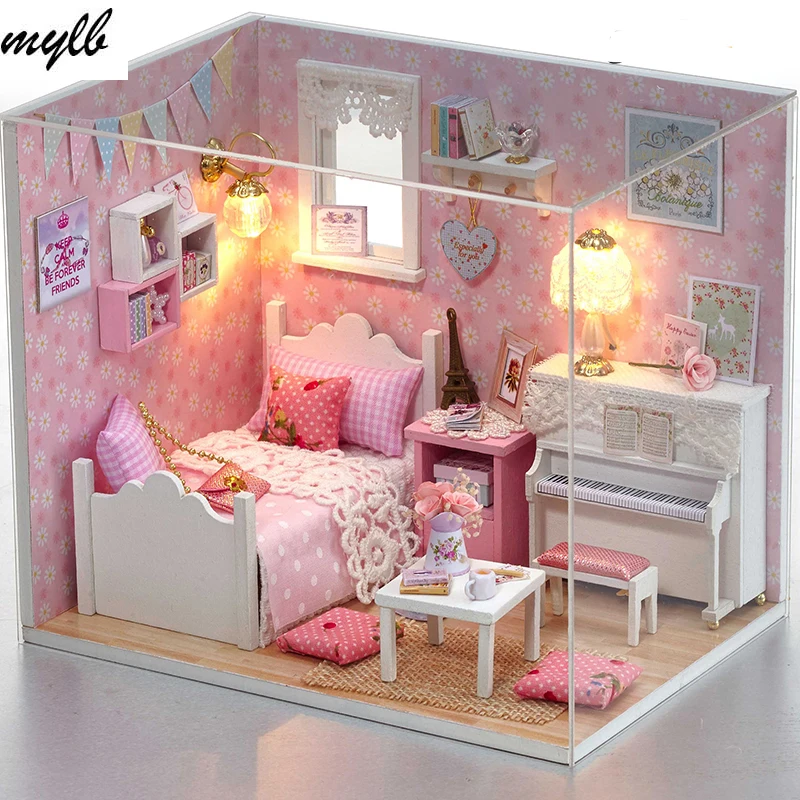mylb Doll House Furniture Diy Miniature Dust Cover 3D Wooden Miniaturas Dollhouse Toys for Christmas | Houses