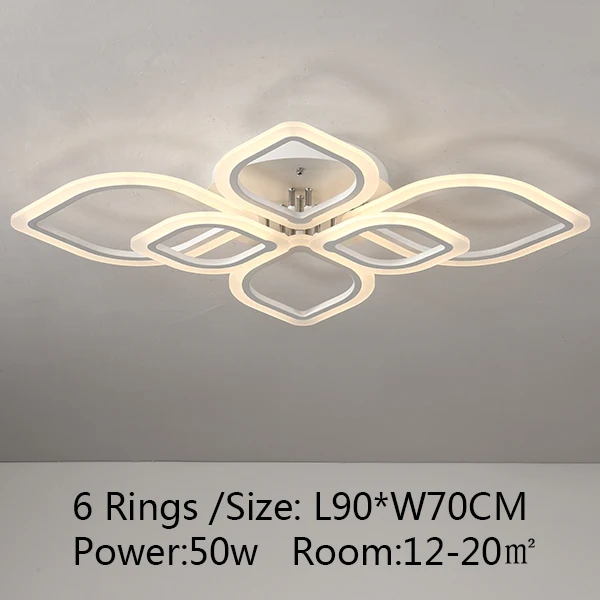 6 Rings L90xW70CM Современные светодиодные потолочные лампы для гостиной Светильник спальни потолочный дома светильник ing светодиодный потолочный светильник светильники - Цвет корпуса: 6 Rings L90xW70CM