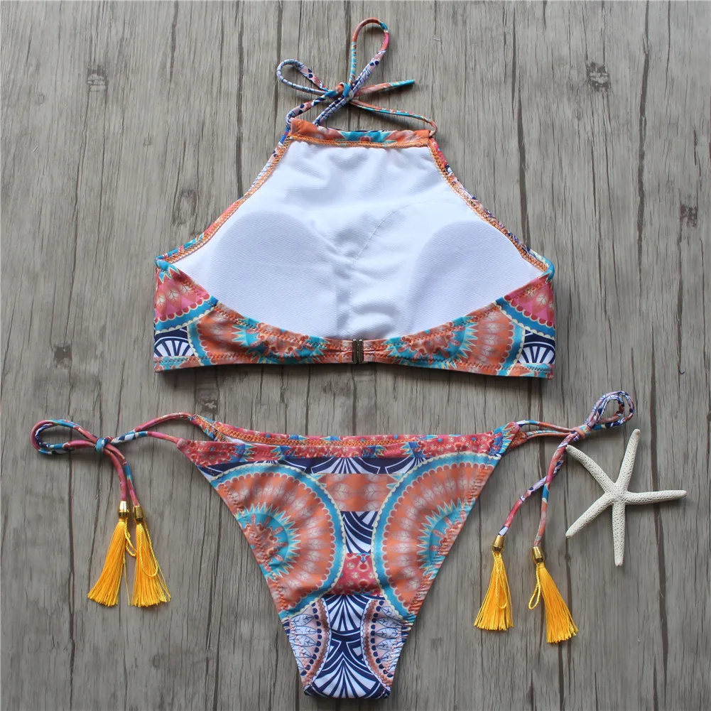 2018 сексуальный бикини с высоким воротом Женский бандажный купальник Ретро стиль