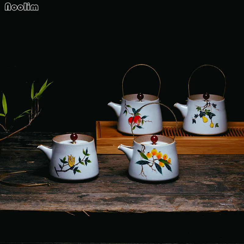 NOOLIM 200ml Jingdezhen Ceramic Pastel Hand Painted Pomegranate Gourd Tea Pot Kiln Filter Teapot Kung Fu Kettle Drinkware | Дом и сад