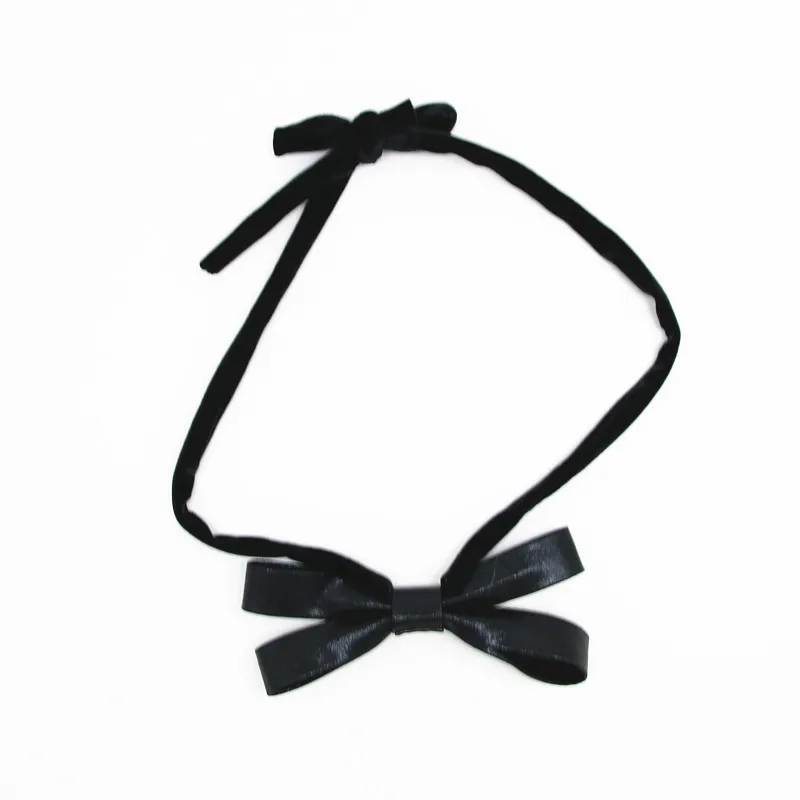 black necklace Новая зимняя модная детская группа Детские аксессуары для волос кожа pu бант Блестящий бант для волос - Цвет: black necklace