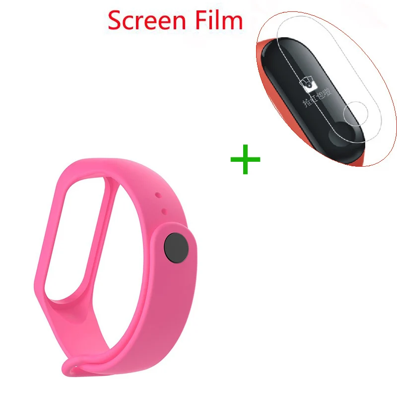 pink add film Браслет для xiaomi mi Band 3 спортивный ремешок часы силиконовый ремешок для xiaomi mi band 3 аксессуары браслет mi band 3 ремешок - Цвет: pink add film