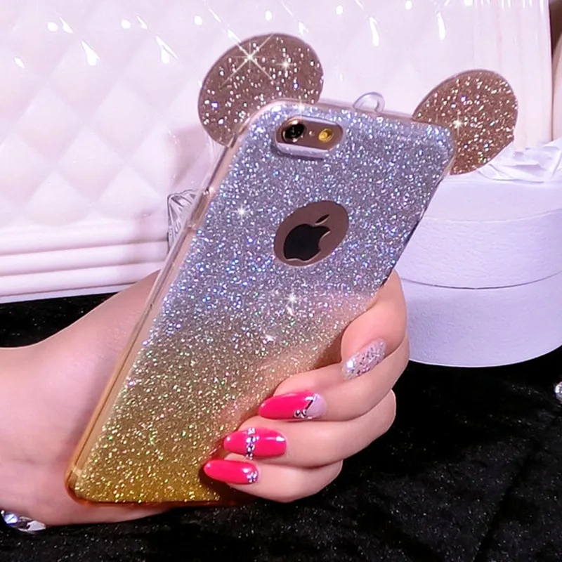 Ainike Mouse Ear Phone Case Bling Glitter Sticker With Strap For Samsung Galaxy Note8 J730 A3 J520 S5 S6 S7edge S8 S9 Plus G530 |