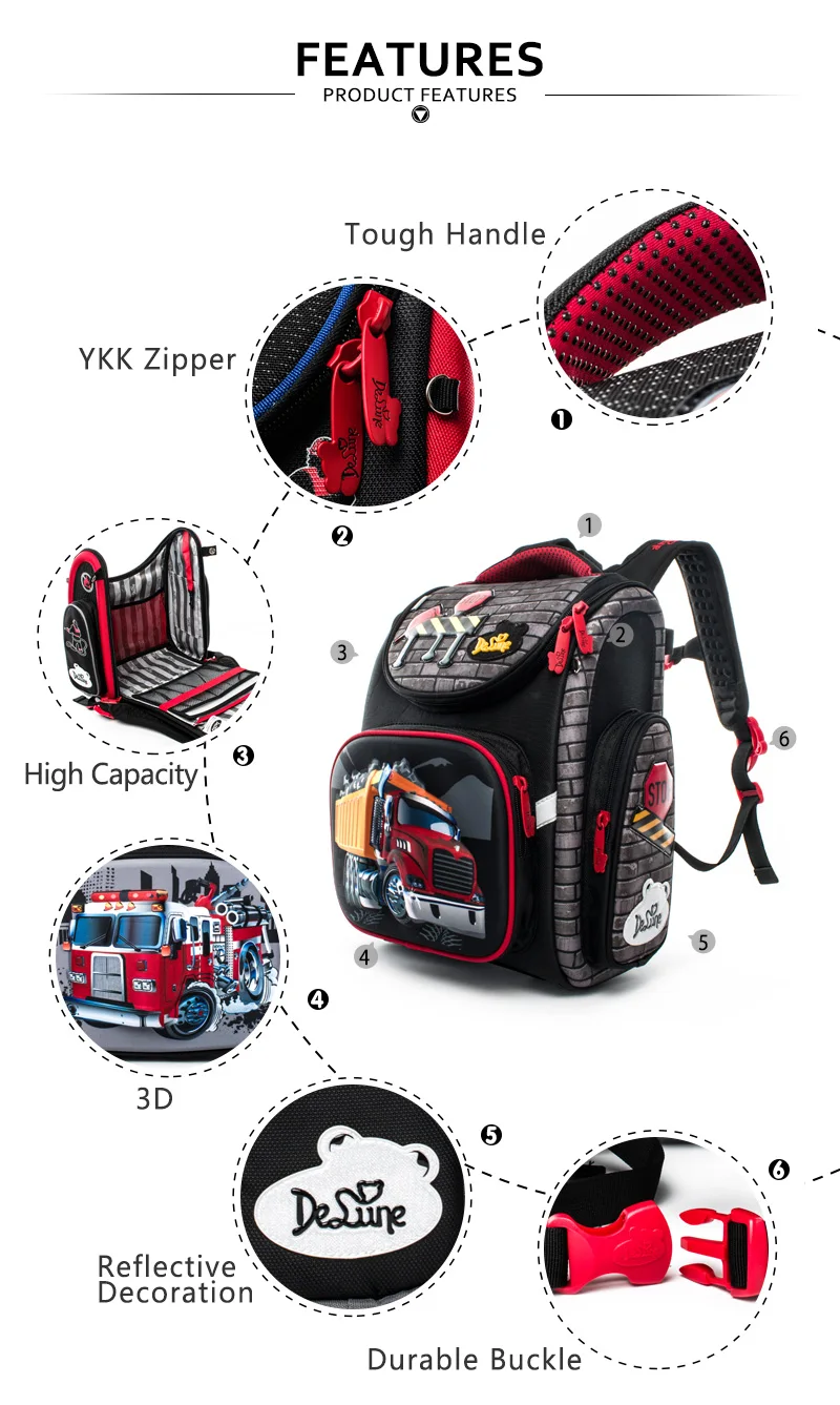 Delune Мультяшные школьные сумки Mochila Infantil автомобильный узор Детские ортопедические школьные рюкзаки для мальчиков Mochila Infantil класс 1-5