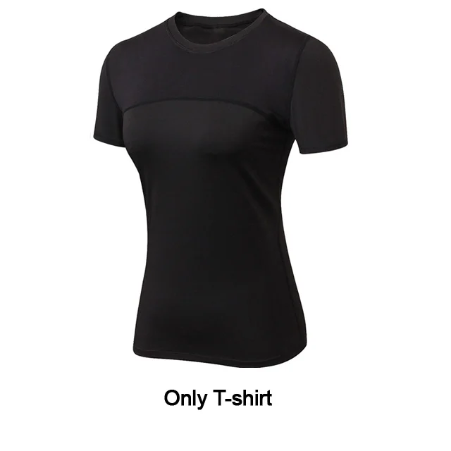 Black T-shirts Быстросохнущая сетчатая спортивная одежда, женский спортивный костюм, 2 предмета, одежда для спортзала, йоги, сетчатый спортивный костюм для фитнеса, Женский Топ, леггинсы, Женский комплект для йоги s - Цвет: Black T-shirts
