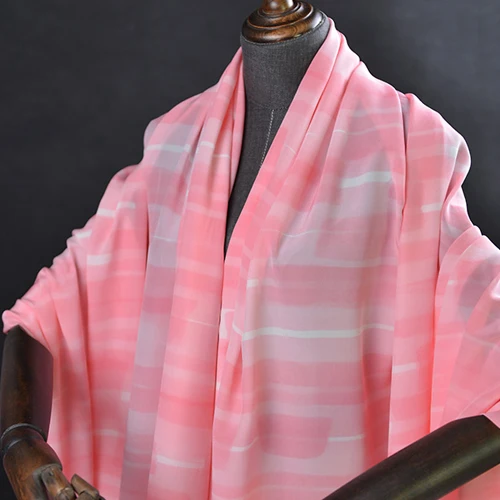 Pure silk Crepe DE chine fabric Lovely Pink and white striped design SCDC921 | Fabric