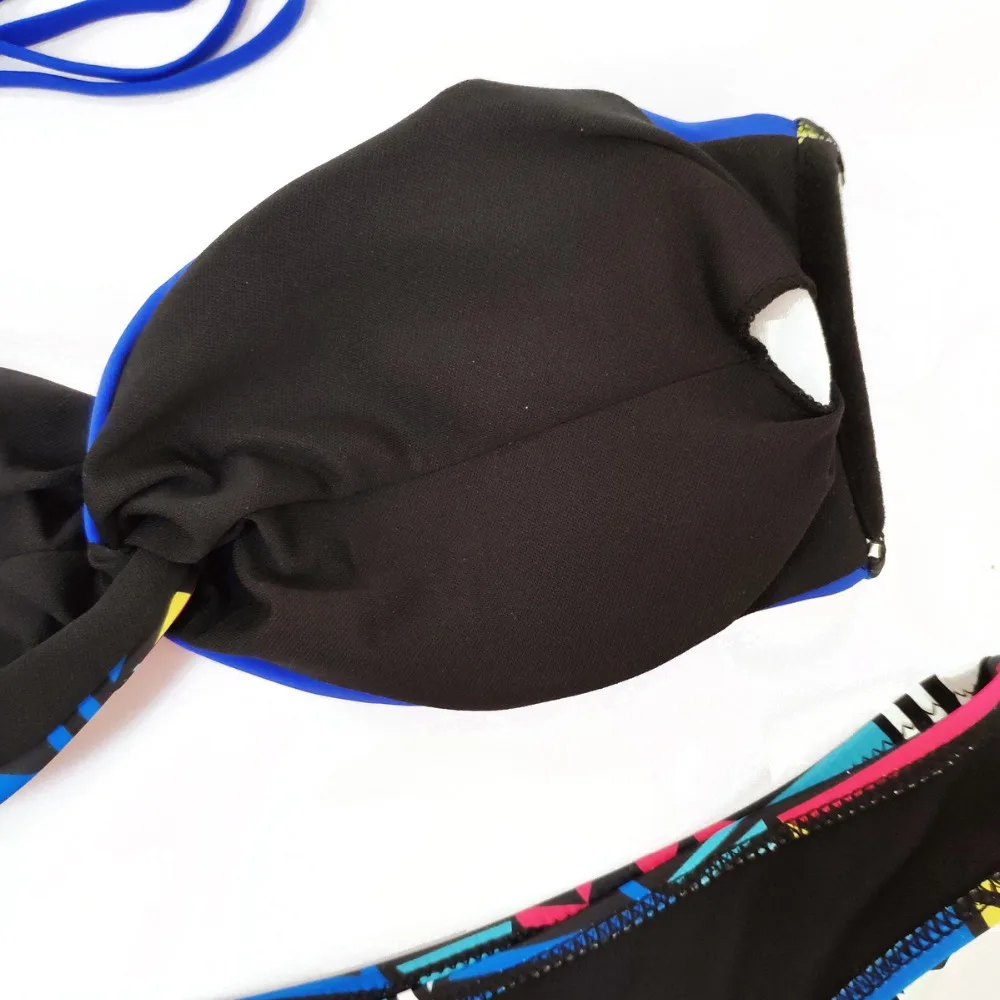 Пикантные комплект бикини Раздельный брендовые купальники синий сплошной цвет