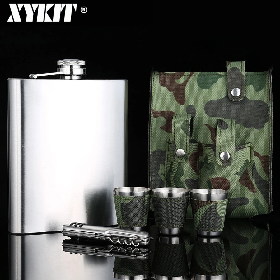 XYKIT 18 унций камуфляжная кожаная кобура Пряжка фляжка для спиртного колба из