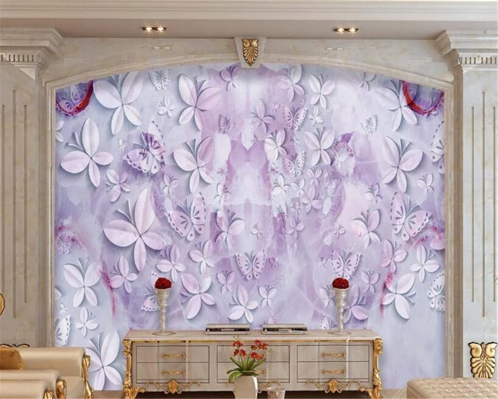 3D обои с красивой бабочкой фиолетовая мраморная текстура декорация фоновые