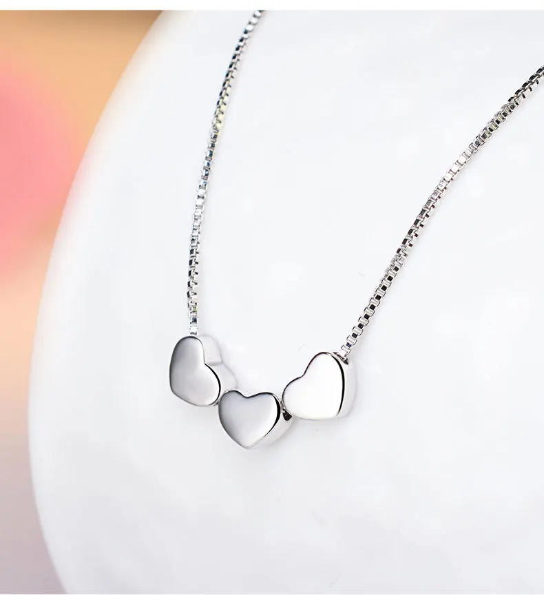 Изящное ожерелье из стерлингового серебра 925 пробы с крошечными тремя сердечками