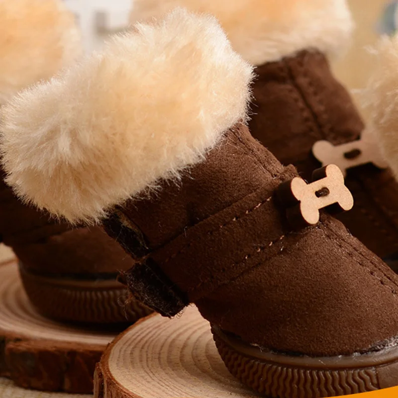 Зимние теплые флисовые маленькая собака щенок сапожки Симпатичные замши Крытый
