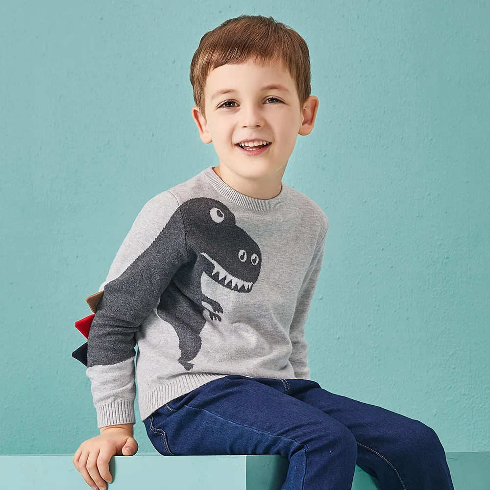 Balabala/Модный хлопковый свитер для мальчиков на осень и зиму с рисунком динозавра