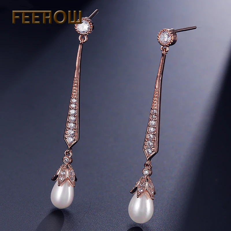Серьги-капельки FEEHOW винтажные серьги с кубическим цирконием модные имитацией