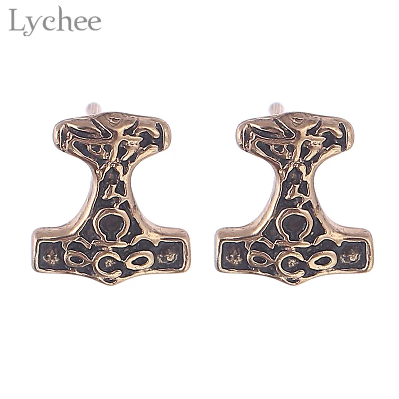 Lychee Винтаж Сплав эмаль славянские серьги гвоздики унисекс золотого цвета