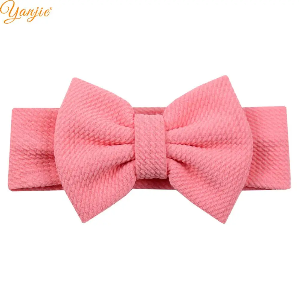 pink Однотонная Весенняя повязка на голову с бантом для девочек, 5 дюймов, Новое поступление года, текстурированная ткань, эластичные волосы группы детей, повязка на голову, аксессуары для волос - Цвет: pink