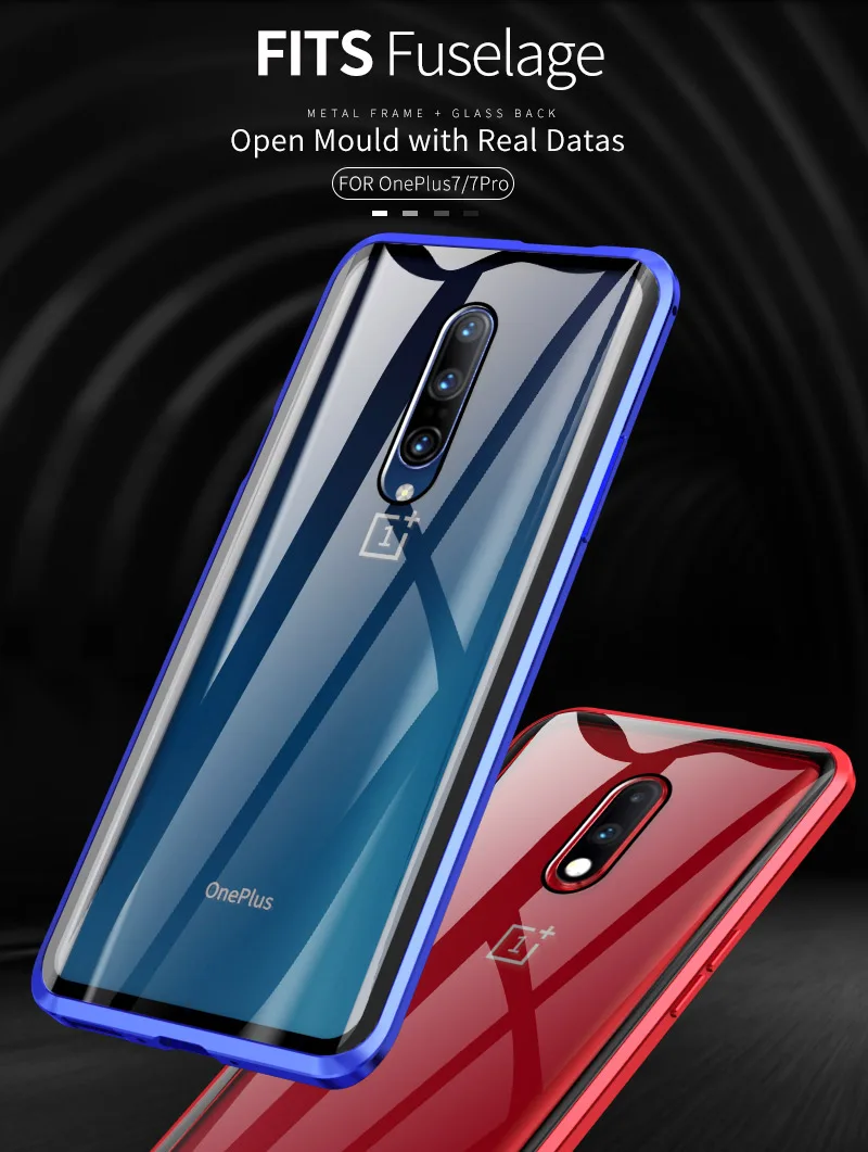 Для One Plus7pro Магнитный адсорбционный металлический чехол для Oneplus 7 7 Pro Роскошный 360 Полный чехол Передняя Задняя крышка из закаленного стекла двойная крышка