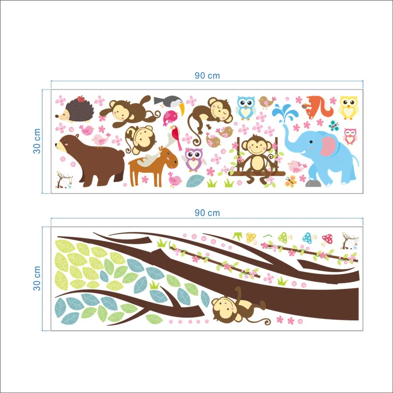 % Джунгли дикие лесные животные слон обезьяна дерево настенные наклейки для