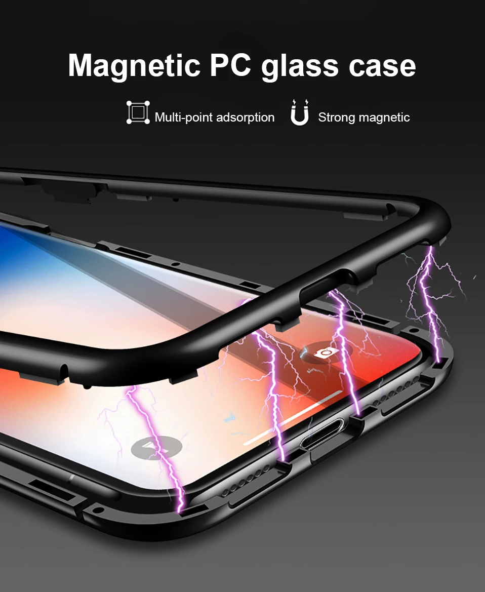 Магнитный адсорбционный металлический жесткий чехол для iPhone X, 8, 7, 6, 6S Plus, задний чехол s, чехол для samsung Galaxy S9, S8, S7 Plus, Note 8