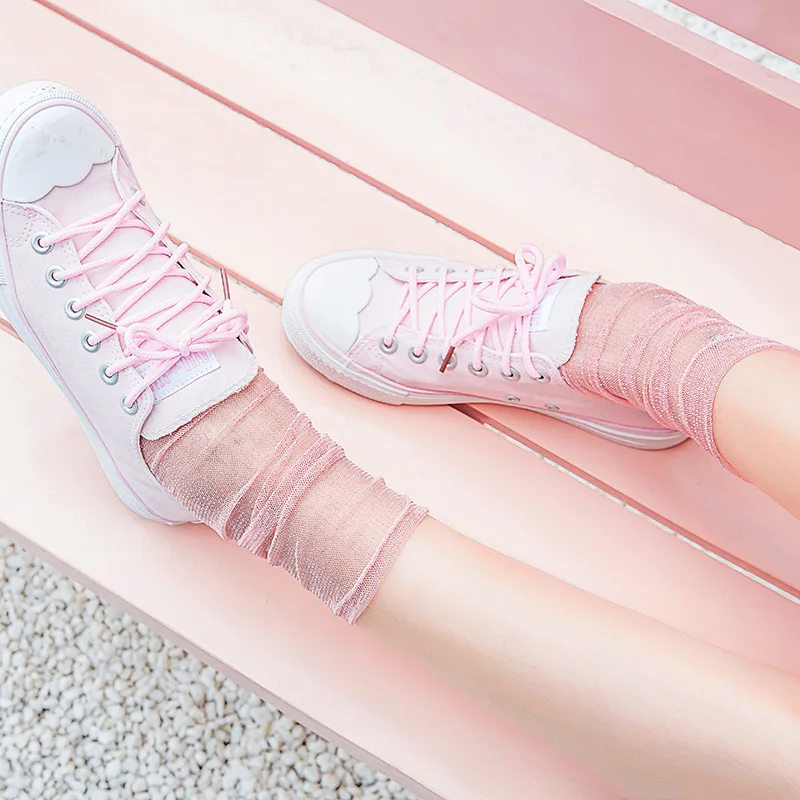 1 пара черные розовые женские новинка блестящие носки тонкие золотые серебристые