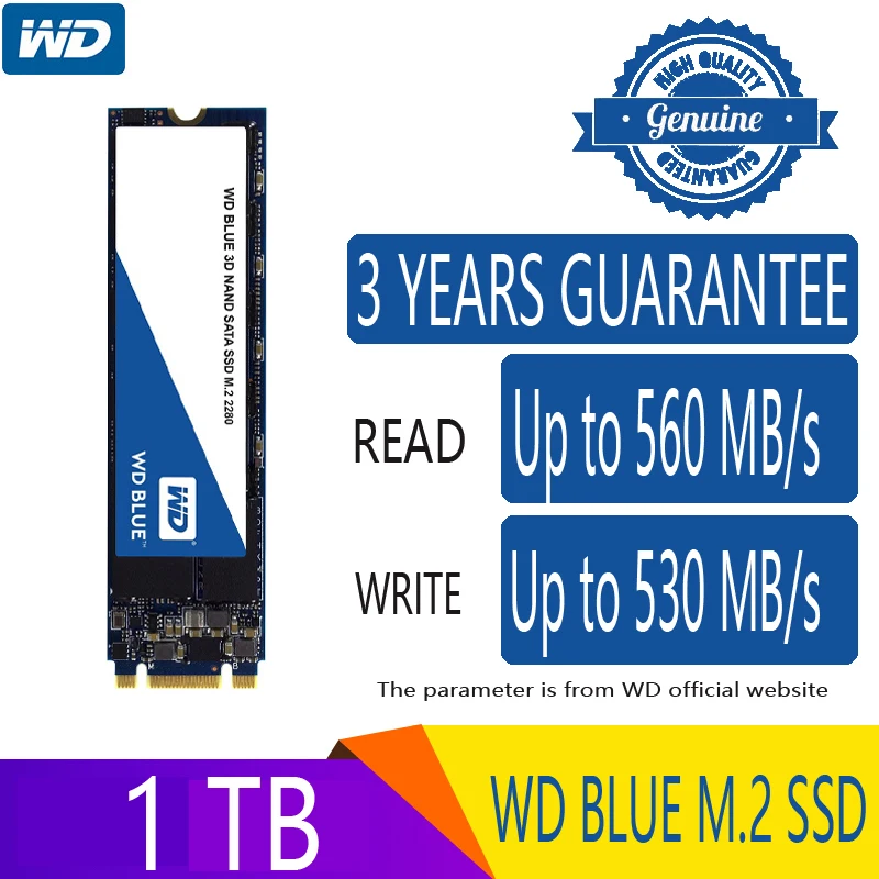 WD Blue 1 ТБ M.2 SSD твердотельный жесткий диск NGFF 1000 Гб внутренний M2 2280 SATA 6 ГБ/сек. 560