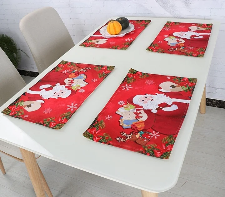 placemat1 Vezon НОВАЯ РОЖДЕСТВЕНСКАЯ скатерть из полиэстера сатиновая Рождественская скатерть с изображением Санта Клауса красное настольное полотенце-флаг - Цвет: placemat1