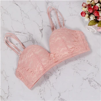 pink bra Свадебный беспроводной тонкий бюстгальтер с чашечками, новейший французский кружевной лоскутный бюстгальтер без косточек, сексуальное женское нижнее белье - Цвет: pink bra