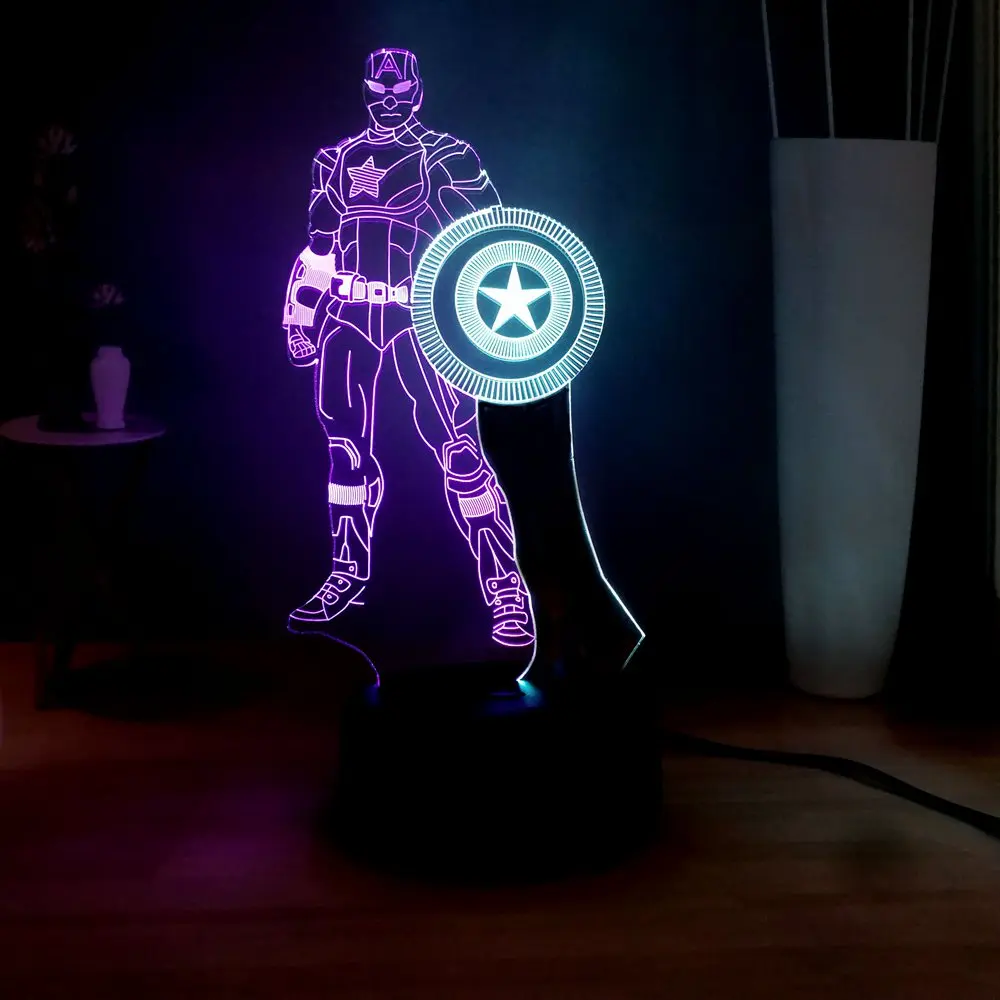 3D светодиодный ночник Marvel Captain America USB с сенсорным пультом дистанционного