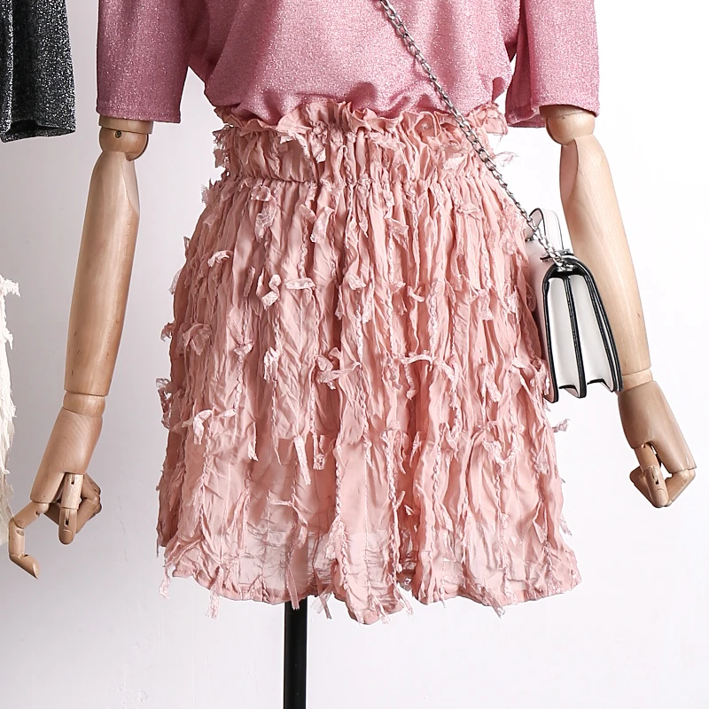 Женская шифоновая юбка ALPHALMODA универсальная мини-юбка с бахромой и эластичным