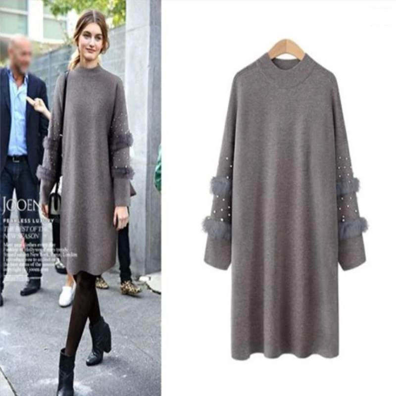 2019 New Korean Version Fashion Long Section Half Garden Collar Pullover Sweater Skirt Sleeves Loose Women Autumn Winter | Женская