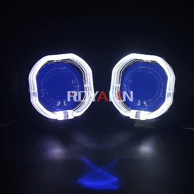 Blue Devil Eyes ROYALIN автомобильный квадратный H1 светодиодный фонарь ангельские глазки объектив Универсальный мотоцикл H4 H7 биксеноновые фары проектор белый дьявол глаза кольца - Цвет: Blue Devil Eyes