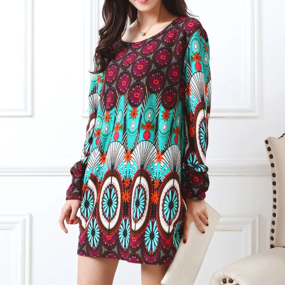 2020 New Long-sleeve O-neck Cashmere Sweater Large Size Casual Print Dress Thin Fashion Pullovers Tops Cotton and Polyester | Женская