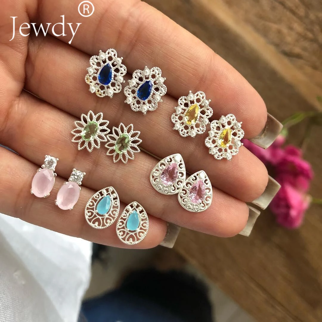 6 пар/компл. разноцветные Bijoux(украшения своими руками) с украшениями в виде кристаллов и цветов серьги-гвоздики в форме комплект для женщин: Boucle D'oreille ювелирные изделия ослепительные Серьги Brincos, можно носить - Окраска металла: 6 Pair