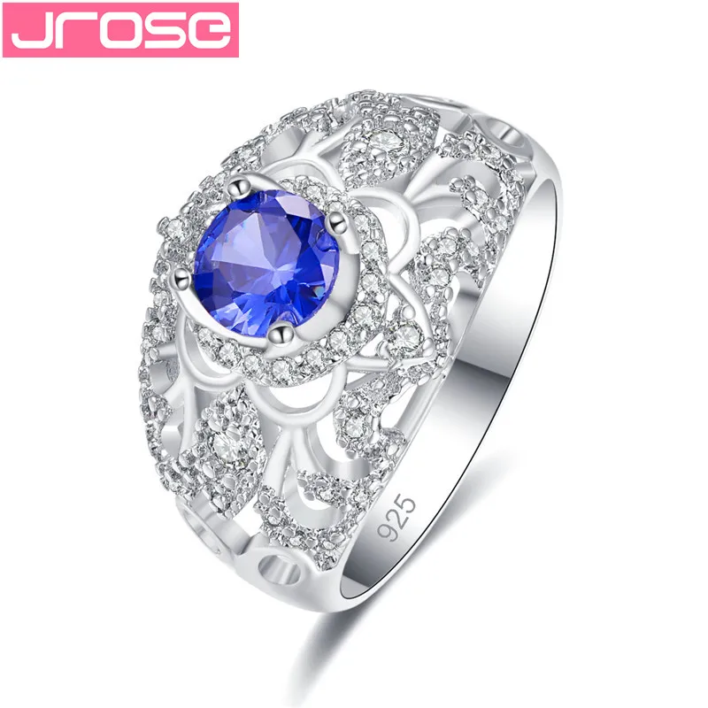 

JROSE Beautiful Cubic Zirconia Flower Rings Female White Silver Filled Jewelry Unique Wedding Rings For Women Bijoux Femme