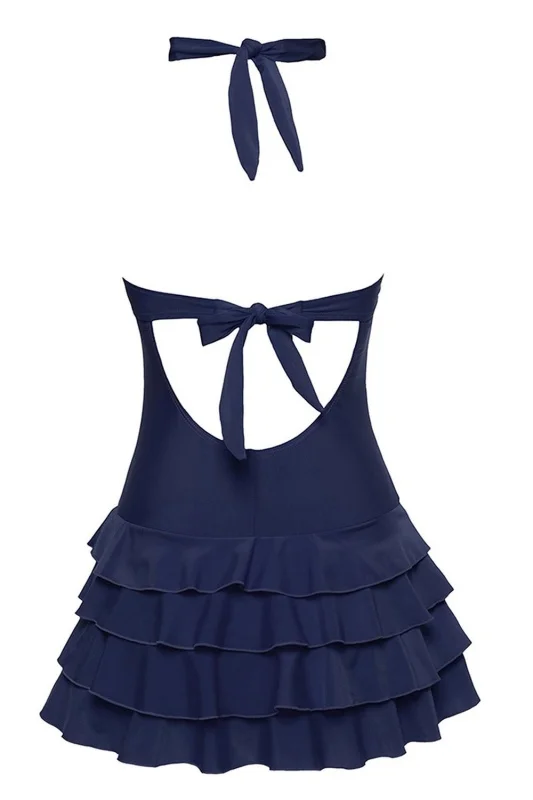 Женский слитный купальник с лямкой на шее купальный костюм размера плюс темно