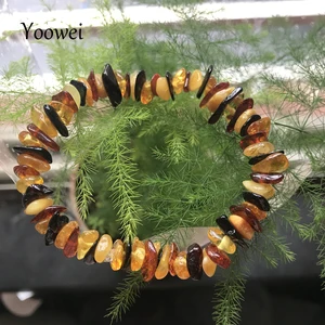 Янтарный браслет Yoowei, эластичный браслет с неправильной формы, натуральные разноцветные бусины Балтийского цвета, браслет для взрослых, янтарная бижутерия, оптовая продажа