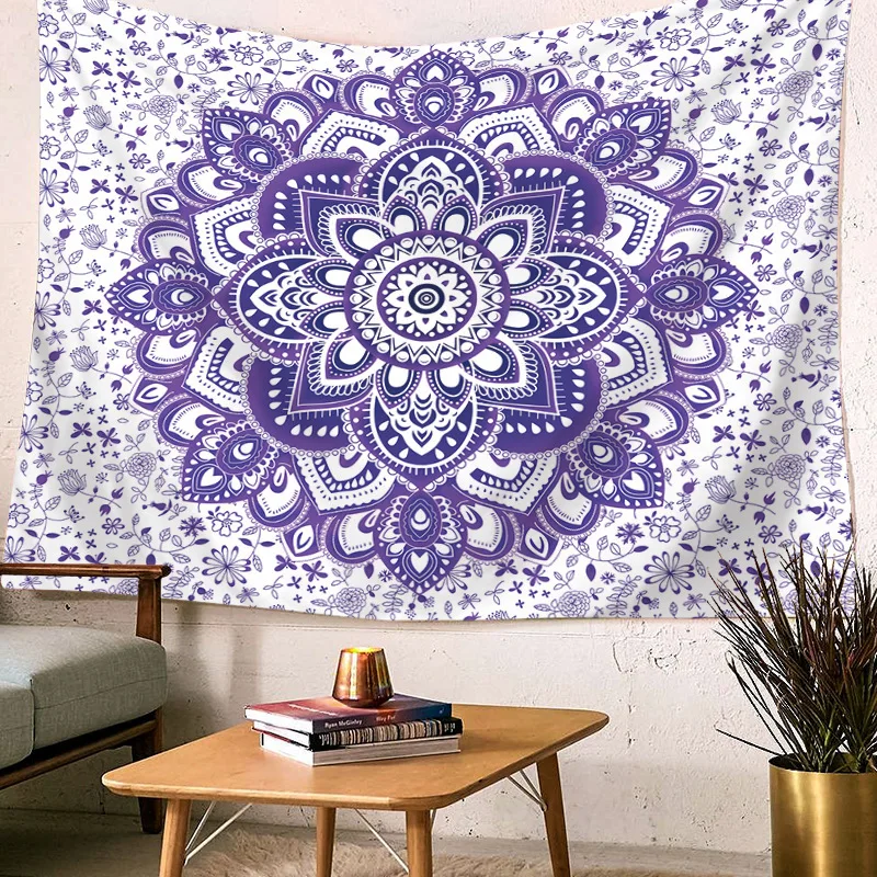 Золотой белый МАНДАЛА ГОБЕЛЕН настенный большой Омбре богемный хиппи бохо