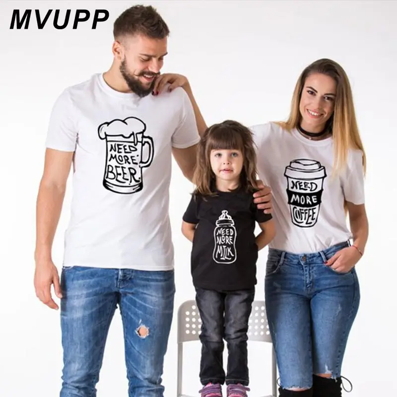 NEED MORE Beer coffee milk/Одежда для мамы и дочки, одинаковые комплекты для папы и сына семейная футболка «Мама и я» Одежда для мамы и ребенка