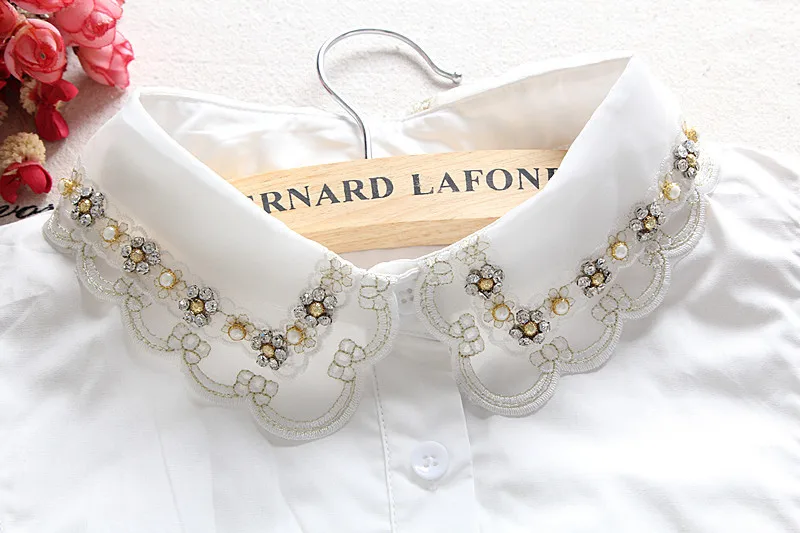 Женская белая вышивка с бусинами|shirt embroidery|collar shirtcollar women |