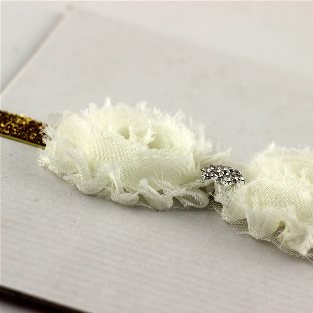 1 шт. детская потертая Цветочная шикарная повязка на голову белая с бриллиантовым