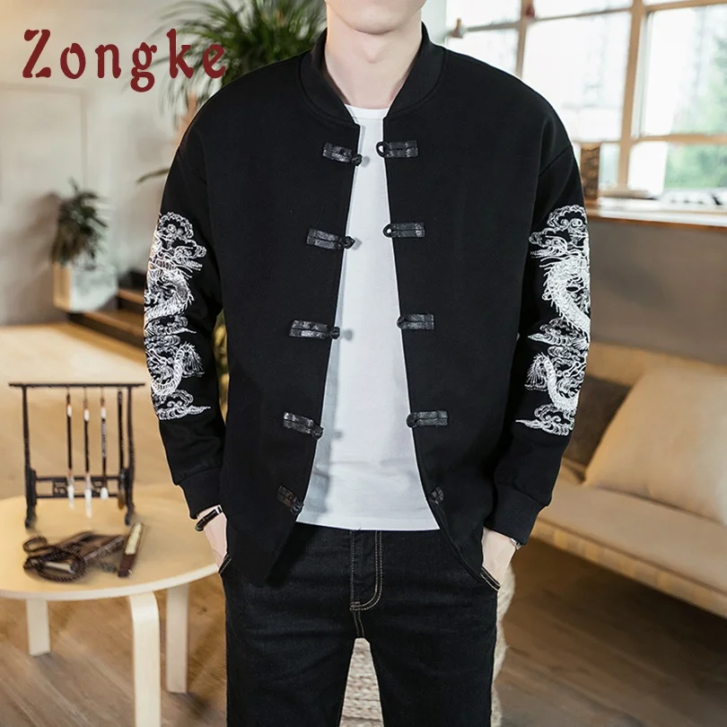 

Zongke Chinese Dragon Embroidery Men Jacket Coat Man Hip Hop Streetwear Men Jacket Coat Bomber Jacket Men Clothes 2022