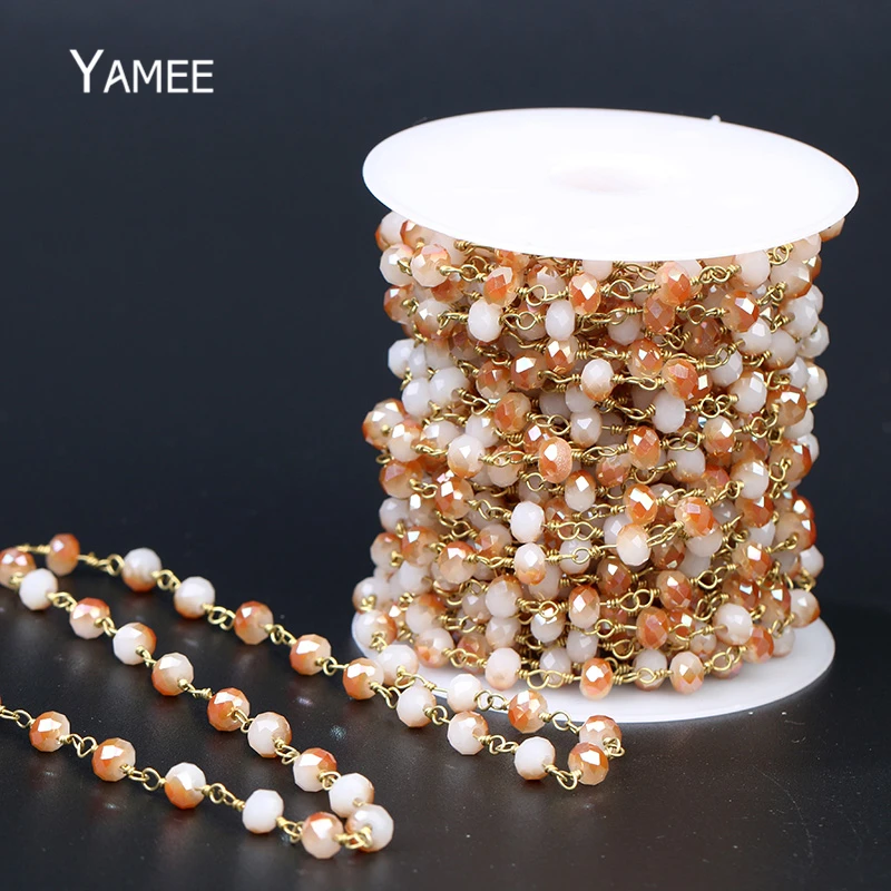 4*6mm Faceted Abacus Bead Chains Handmade Glass Champagne Beads Antique Pure Copper Rosary Chain 5M | Украшения и аксессуары