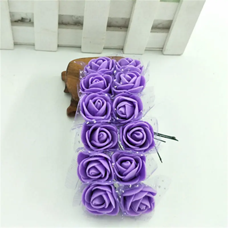 purple 12 шт. Дешевые DIY Мини розы Искусственные цветы кружева свадебные цветы украшения цветок пена ручной кольцо материал - Цвет: purple