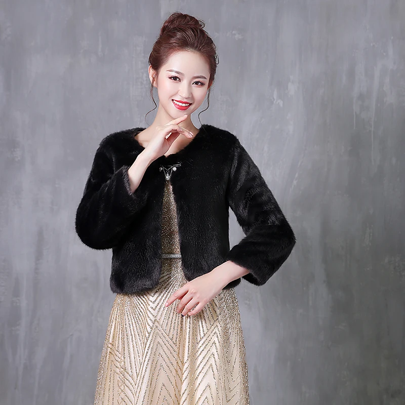 2019 Women Black Bridal Wraps Shawls Long Sleeve Wedding Bolero Warm Faux Fur Winter Accessories | Свадьбы и торжества