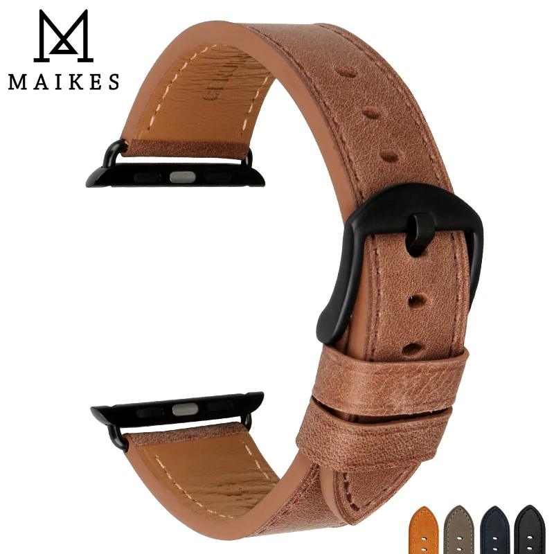 MAIKES Genuine Leather Watch Accessories For Apple Bands 44mm 40mm iwatch Band 42mm 38mm Watchbands Series 1-4 Bracelets | Наручные часы